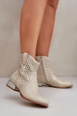 Brązowe I Beżowe Botki|Botki Płaskie>Boto Ażurowe Damskie Botki Na Niskim Obcasie Złote Neliawen