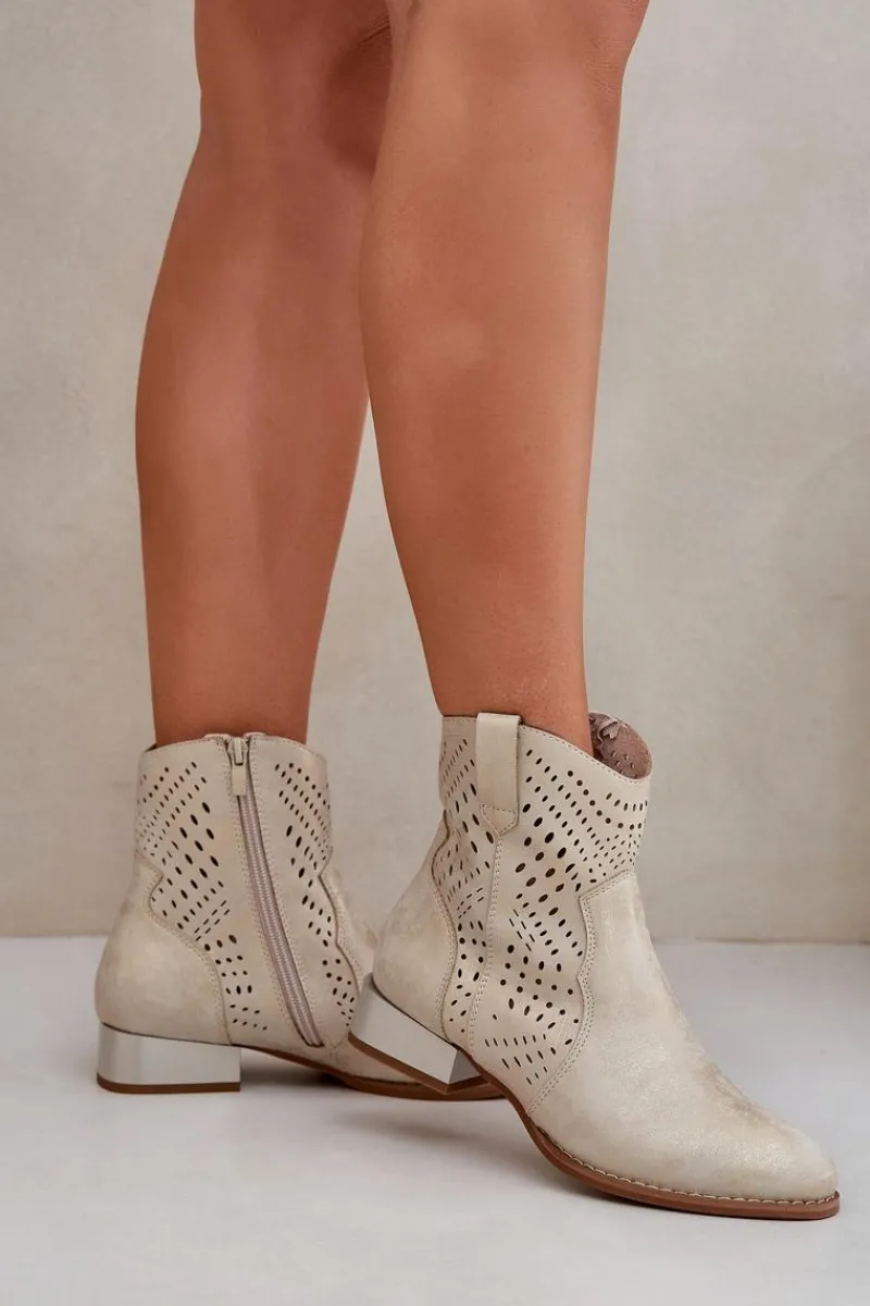 Brązowe I Beżowe Botki|Botki Płaskie>Boto Ażurowe Damskie Botki Na Niskim Obcasie Złote Neliawen