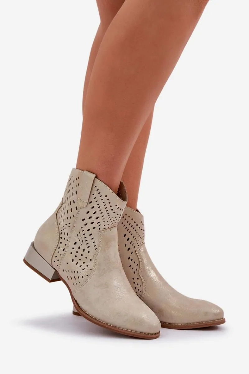 Brązowe I Beżowe Botki|Botki Płaskie>Boto Ażurowe Damskie Botki Na Niskim Obcasie Złote Neliawen