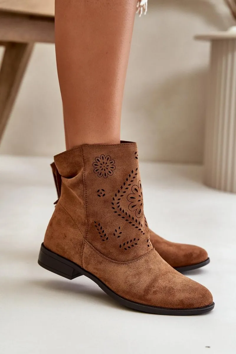 Brązowe I Beżowe Botki|Botki Płaskie>Boto Ażurowe Damskie Niskie Botki Zapinane Na Zamek Brązowe Irinette Brązowy