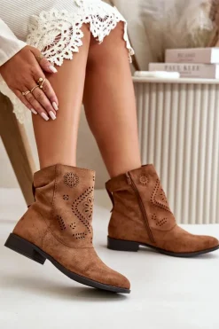 Brązowe I Beżowe Botki|Botki Płaskie><noscript><img width=