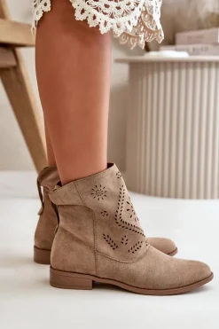 Brązowe I Beżowe Botki|Botki Zamszowe><noscript><img width=