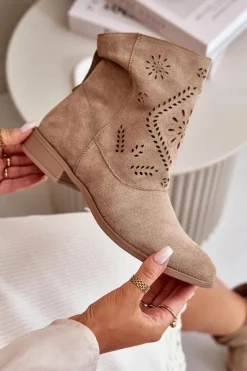 Brązowe I Beżowe Botki|Botki Zamszowe><noscript><img width=