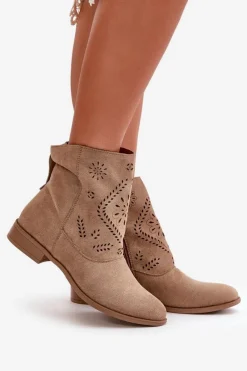 Brązowe I Beżowe Botki|Botki Zamszowe><noscript><img width=