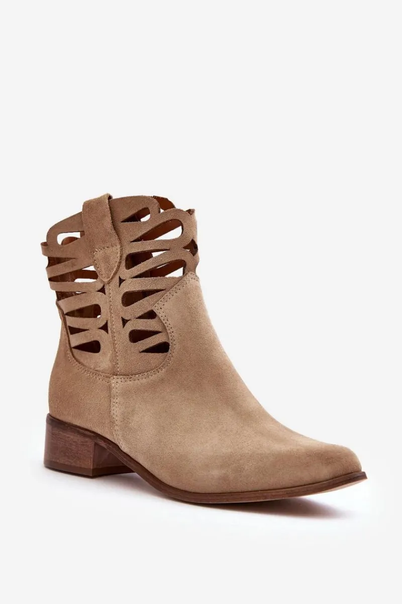 Botki Wiosenne|Botki Skórzane>Boto Ażurowe Damskie Skórzane Botki Beżowe Lewski 3329