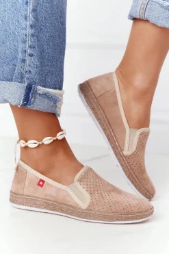 Online Ażurowe Espadryle Big Star FF276035 Beżowe Damskie Trampki Damskie Slip-On