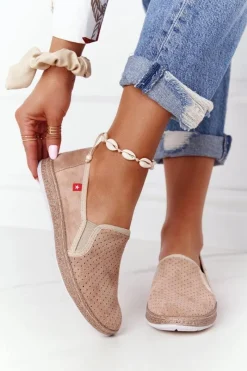 Online Ażurowe Espadryle Big Star FF276035 Beżowe Damskie Trampki Damskie Slip-On