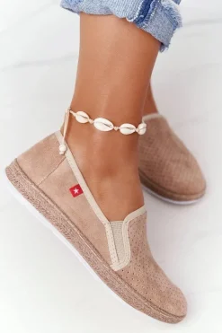 Online Ażurowe Espadryle Big Star FF276035 Beżowe Damskie Trampki Damskie Slip-On