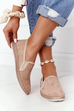 Online Ażurowe Espadryle Big Star FF276035 Beżowe Damskie Trampki Damskie Slip-On