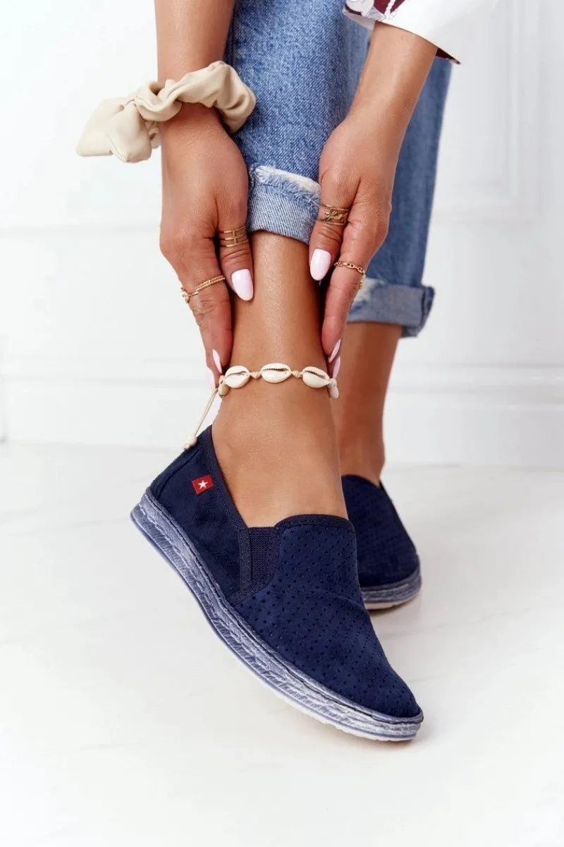 Trampki Damskie Slip-On>Big Star Shoes Ażurowe Espadryle Big Star HH276004 Granatowe