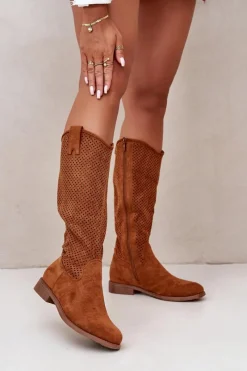 Damskie buty S.Barski Ażurowe Kozaki Damskie Camel S.Barski HY42-139