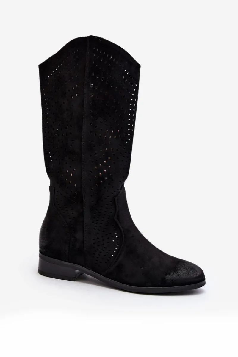 Kozaki Wiosenne|Kozaki Ażurowe>Buty damskie Vinceza Ażurowe Kozaki Do Połowy Łydki Czarne Kleorelia Czarny