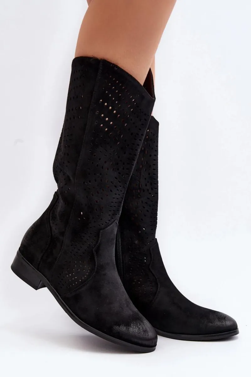 Kozaki Wiosenne|Kozaki Ażurowe>Buty damskie Vinceza Ażurowe Kozaki Do Połowy Łydki Czarne Kleorelia Czarny