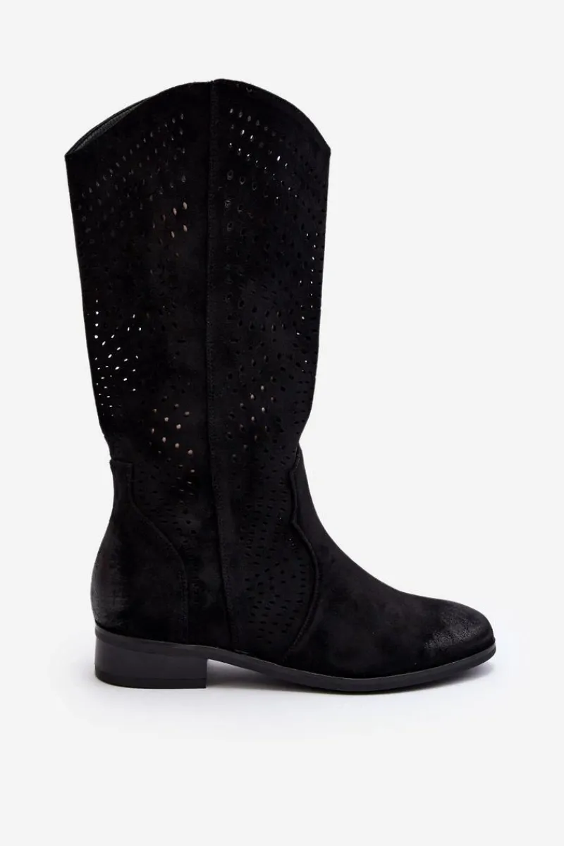 Kozaki Wiosenne|Kozaki Ażurowe>Buty damskie Vinceza Ażurowe Kozaki Do Połowy Łydki Czarne Kleorelia Czarny