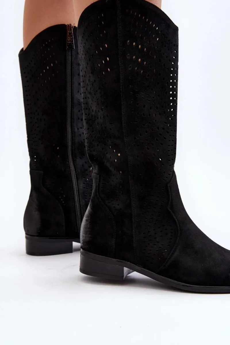 Kozaki Wiosenne|Kozaki Ażurowe>Buty damskie Vinceza Ażurowe Kozaki Do Połowy Łydki Czarne Kleorelia Czarny