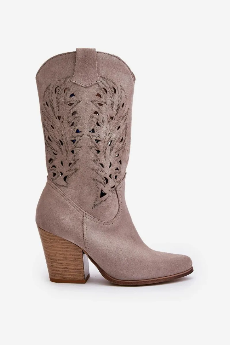 Clearance Ażurowe Kozaki Do Połowy Łydki Na Słupku Zamszowe Lewski 3609 Cappucino Damskie Kozaki Na Słupku|Kozaki Ażurowe