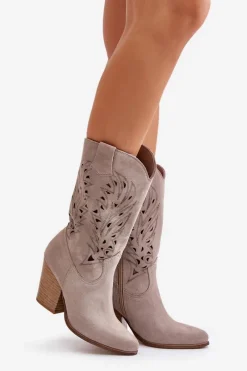 Clearance Ażurowe Kozaki Do Połowy Łydki Na Słupku Zamszowe Lewski 3609 Cappucino Damskie Kozaki Na Słupku|Kozaki Ażurowe