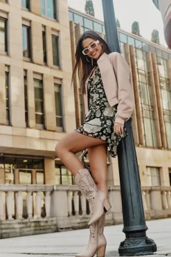 Hot Ażurowe Kozaki Do Połowy Łydki Na Słupku Skórzane Lewski 3609 Beżowe Damskie Kozaki Ażurowe|Kozaki Na Obcasie