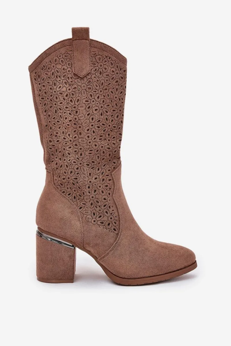 Sale Ażurowe Kozaki Kowbojki Do Połowy Łydki S.Barski HY51-238 Brązowe Damskie Kozaki Na Słupku|Kozaki Ażurowe