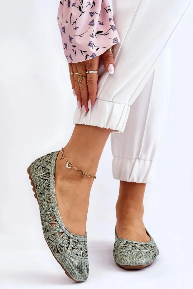 Clearance Ażurowe Modne Baleriny Zielone Thiago Damskie Baleriny Klasyczne