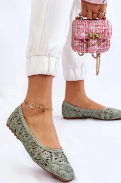 Clearance Ażurowe Modne Baleriny Zielone Thiago Damskie Baleriny Klasyczne