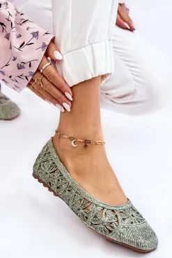 Clearance Ażurowe Modne Baleriny Zielone Thiago Damskie Baleriny Klasyczne