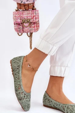 Clearance Ażurowe Modne Baleriny Zielone Thiago Damskie Baleriny Klasyczne