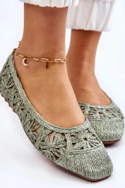 Clearance Ażurowe Modne Baleriny Zielone Thiago Damskie Baleriny Klasyczne
