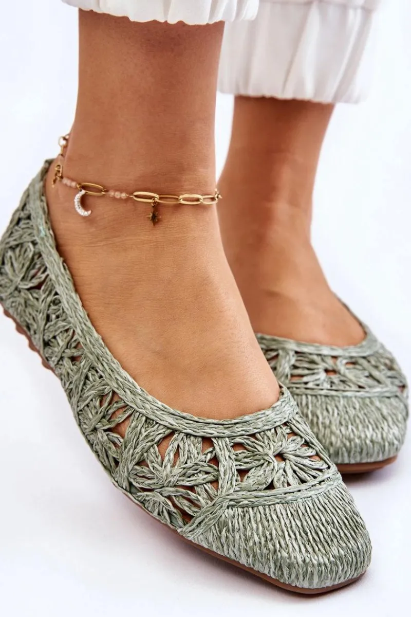 Clearance Ażurowe Modne Baleriny Zielone Thiago Damskie Baleriny Klasyczne