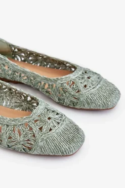 Clearance Ażurowe Modne Baleriny Zielone Thiago Damskie Baleriny Klasyczne