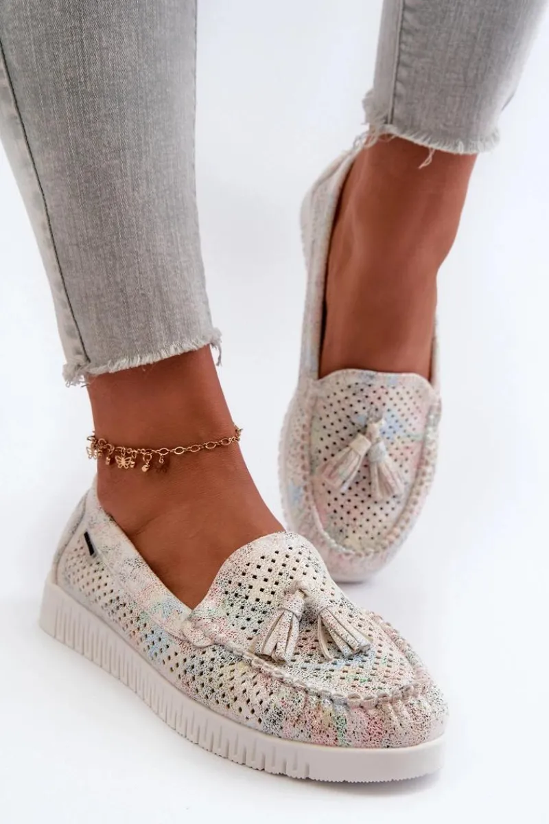 Clearance Boto Ażurowe Mokasyny Damskie Z Eko Skóry Multikolor Tinami