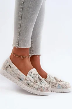 Clearance Boto Ażurowe Mokasyny Damskie Z Eko Skóry Multikolor Tinami