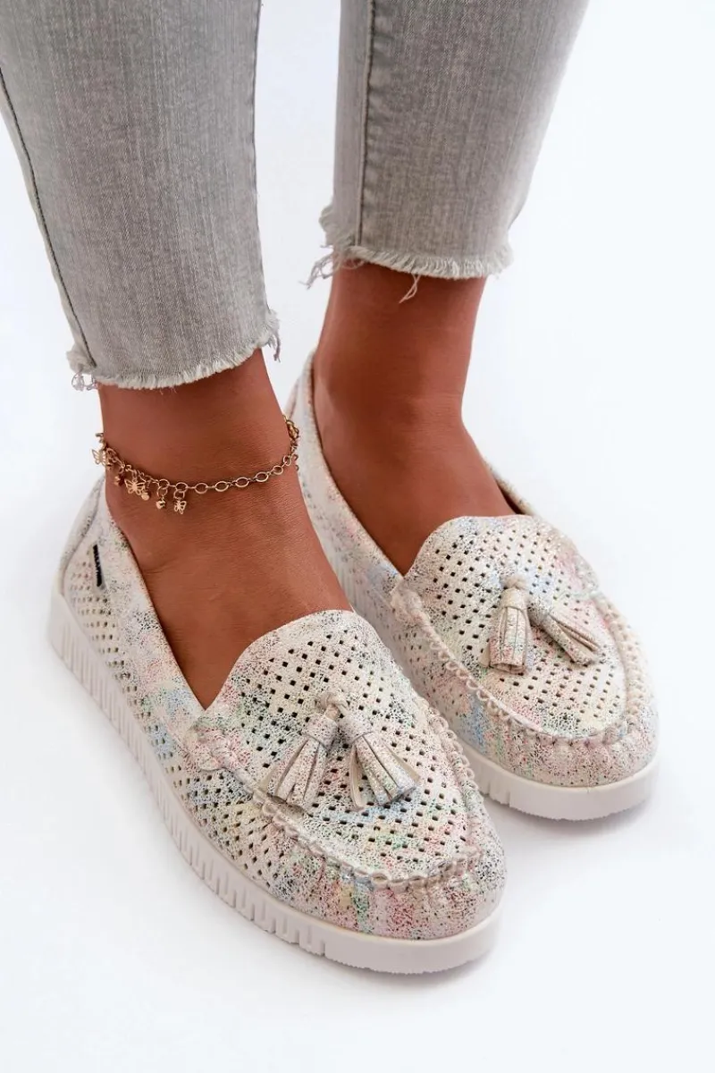 Clearance Boto Ażurowe Mokasyny Damskie Z Eko Skóry Multikolor Tinami