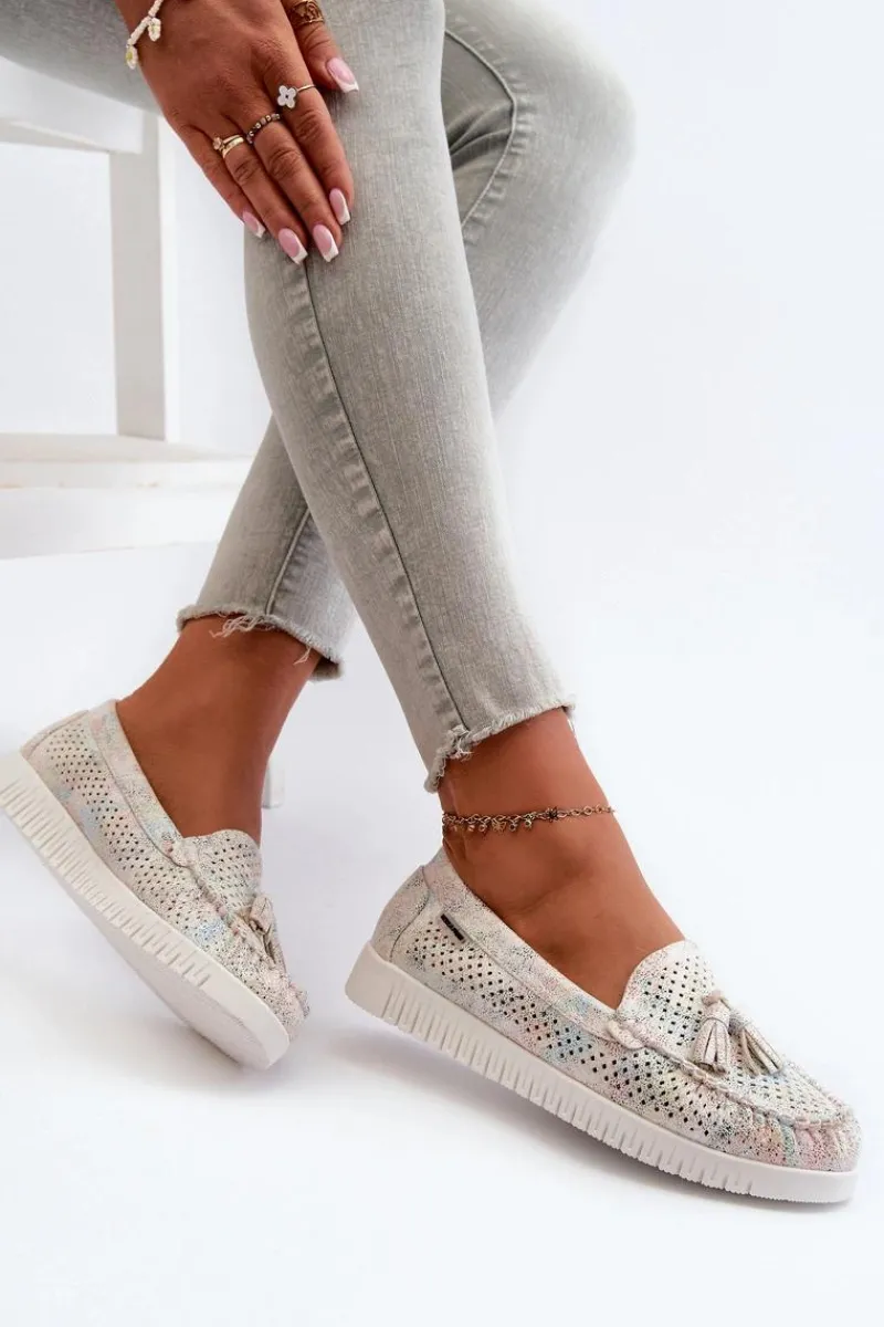 Clearance Boto Ażurowe Mokasyny Damskie Z Eko Skóry Multikolor Tinami