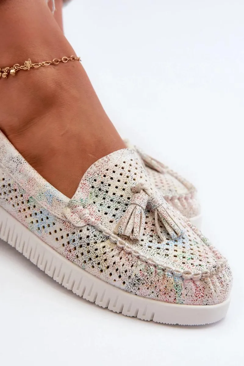 Clearance Boto Ażurowe Mokasyny Damskie Z Eko Skóry Multikolor Tinami