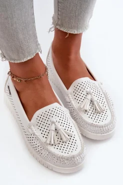 Best Ażurowe Mokasyny Damskie Z Eko Skóry Białe Tinami Damskie Loafersy Damskie|Mokasyny Damskie Skórzane