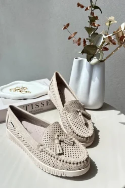 Hot Ażurowe Mokasyny Damskie Z Eko Zamszu Złote Tinami Damskie Loafersy Damskie|Mokasyny Damskie Skórzane