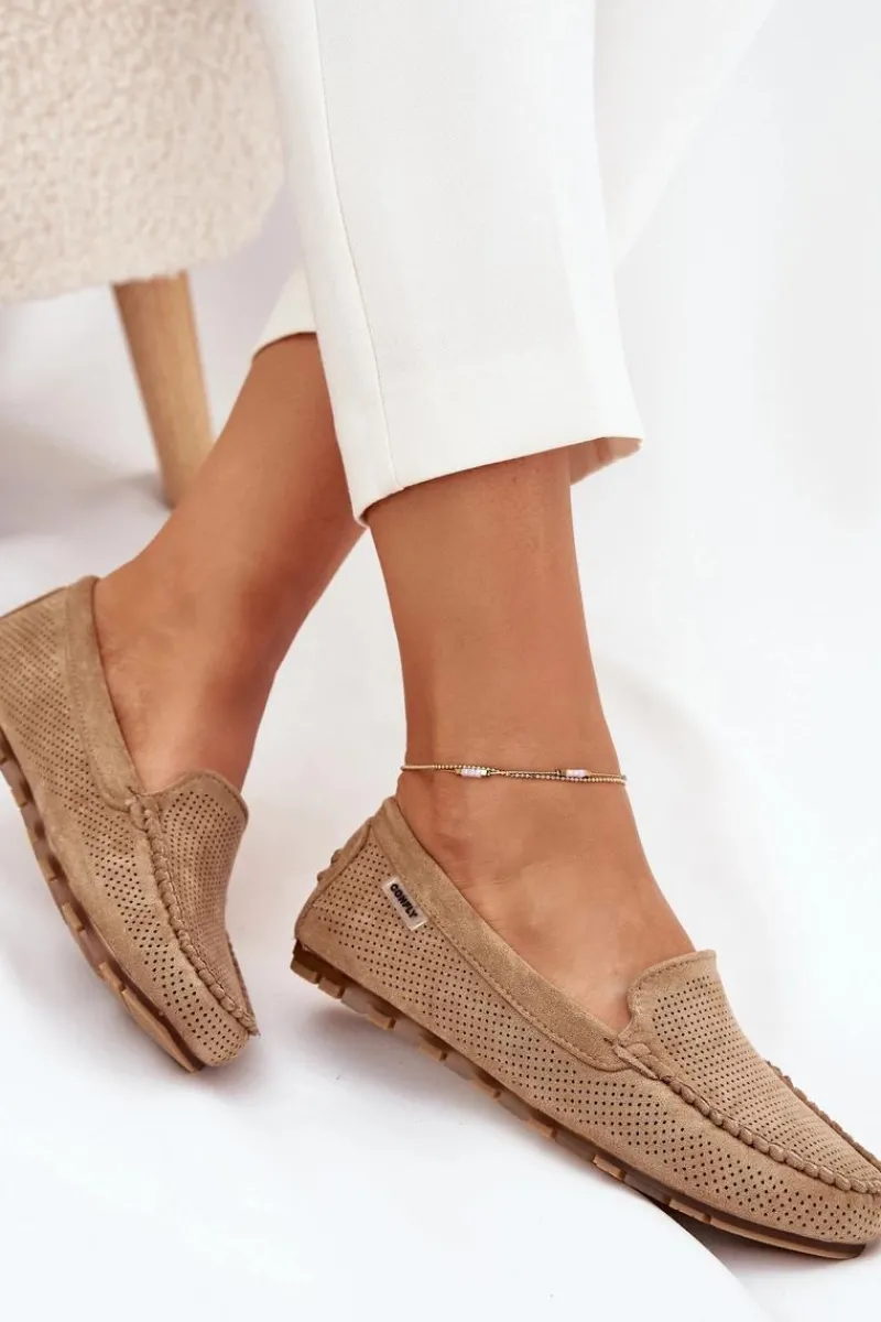 Outlet Boto Ażurowe Mokasyny Damskie Z Eko Zamszu Brązowe Amrutia