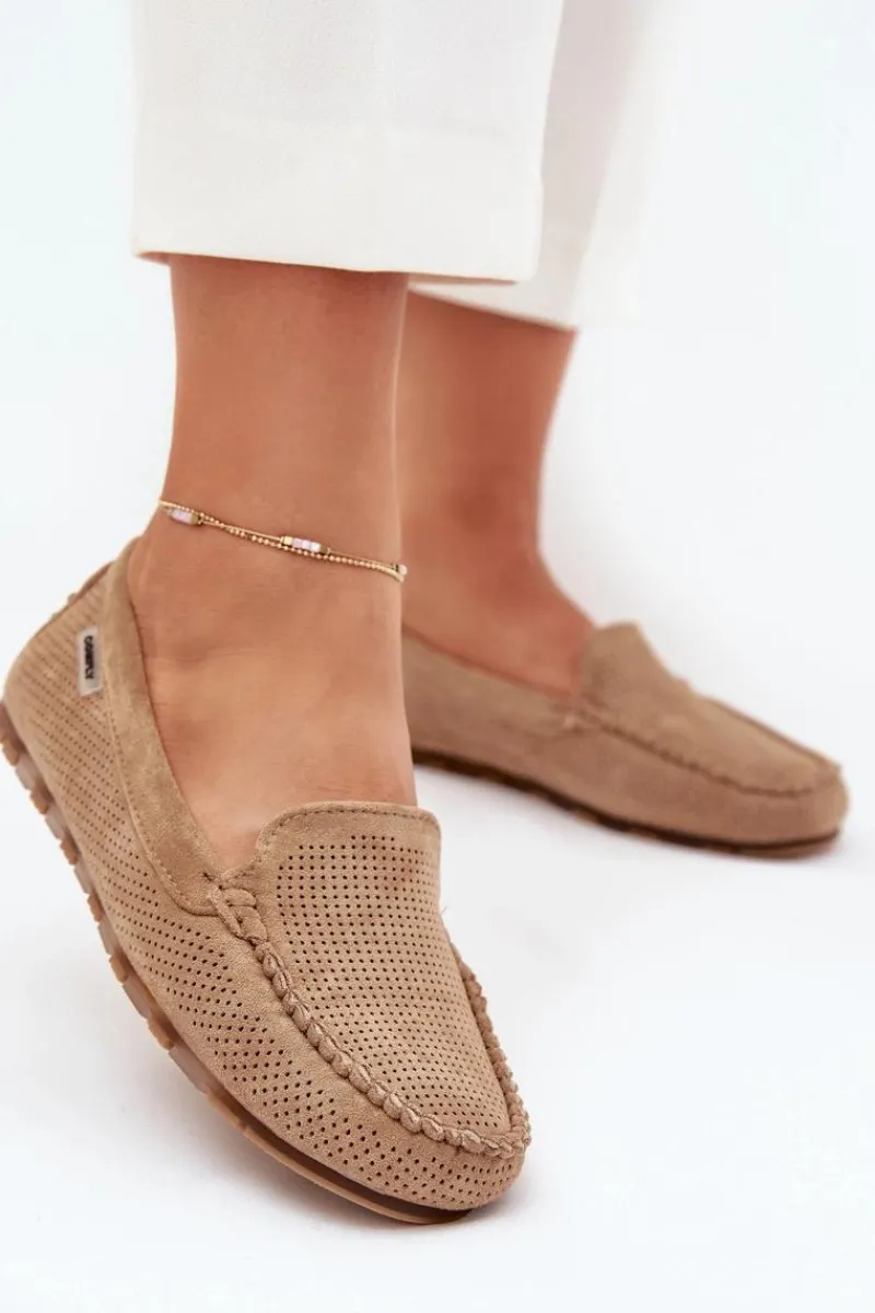 Outlet Boto Ażurowe Mokasyny Damskie Z Eko Zamszu Brązowe Amrutia