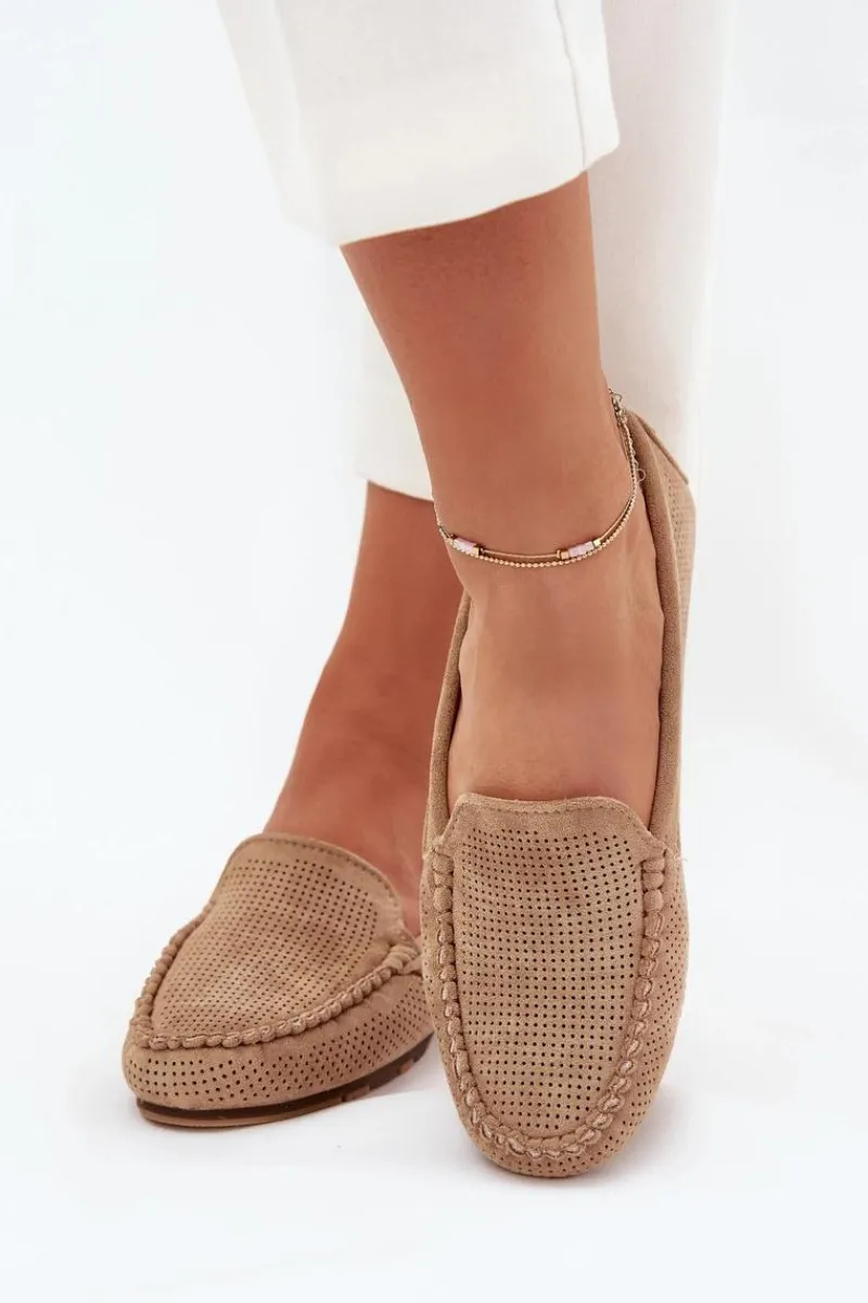 Outlet Boto Ażurowe Mokasyny Damskie Z Eko Zamszu Brązowe Amrutia