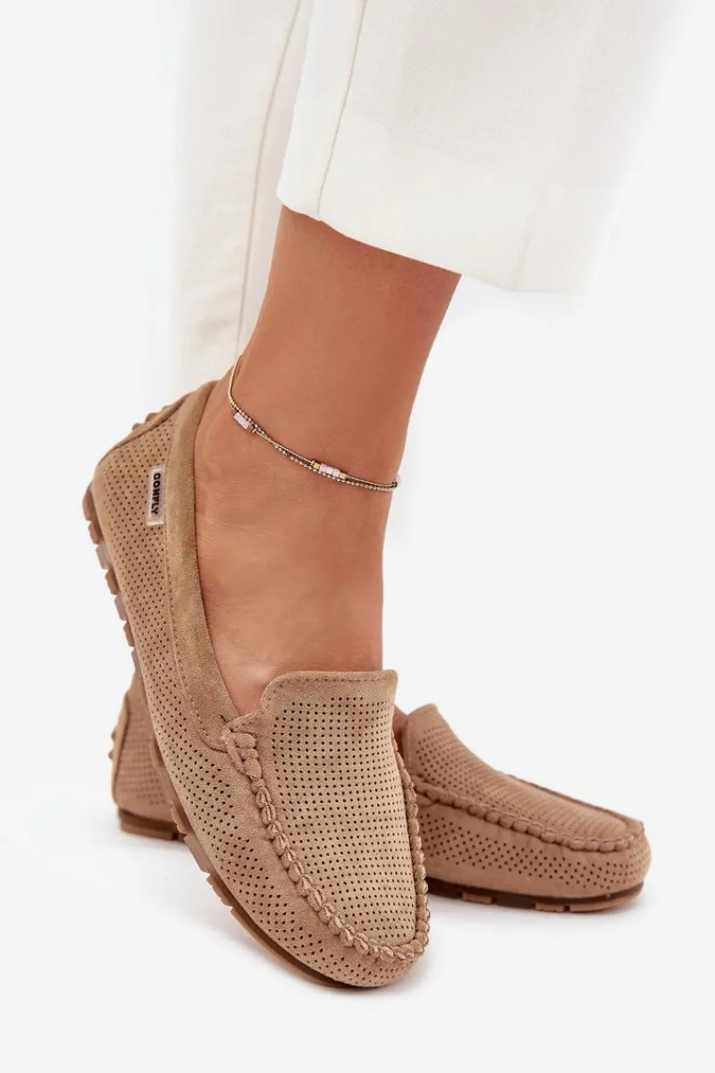 Outlet Boto Ażurowe Mokasyny Damskie Z Eko Zamszu Brązowe Amrutia