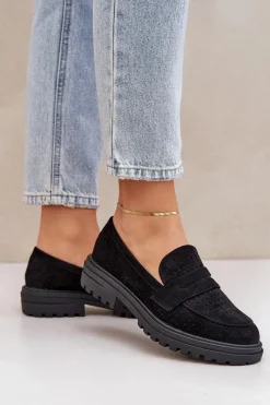 Discount Ażurowe Mokasyny Na Płaskim Obcasie Czarne Inestelle Damskie Mokasyny Damskie Zamszowe