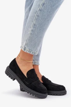 Discount Ażurowe Mokasyny Na Płaskim Obcasie Czarne Inestelle Damskie Mokasyny Damskie Zamszowe
