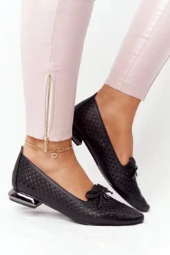 Online Buty damskie Vinceza Ażurowe Mokasyny Na Srebrnym Obcasie Vinceza 21-10602 Czarne