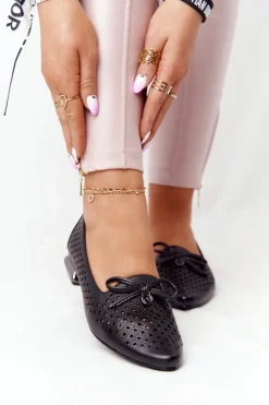 Online Buty damskie Vinceza Ażurowe Mokasyny Na Srebrnym Obcasie Vinceza 21-10602 Czarne