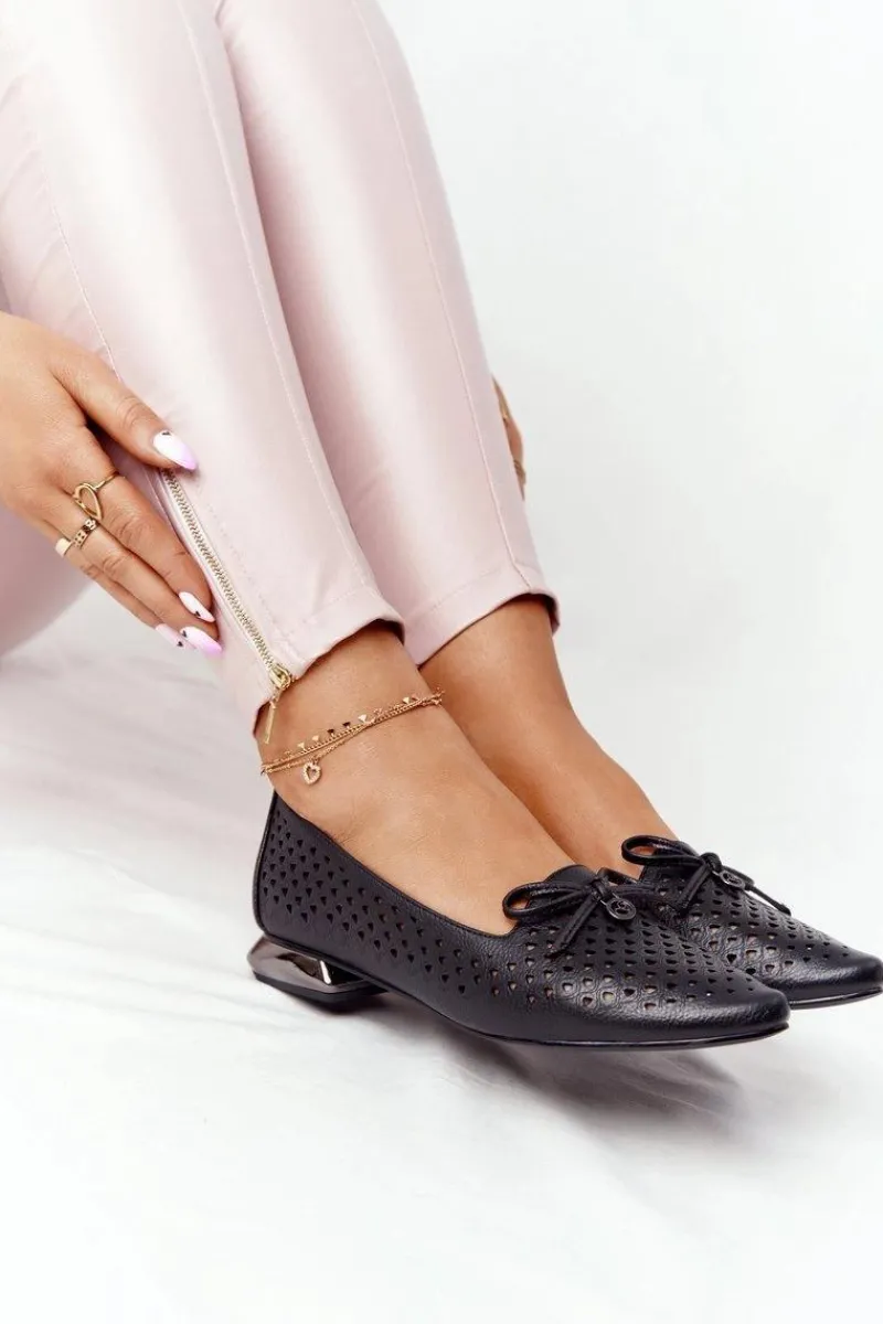 Online Buty damskie Vinceza Ażurowe Mokasyny Na Srebrnym Obcasie Vinceza 21-10602 Czarne