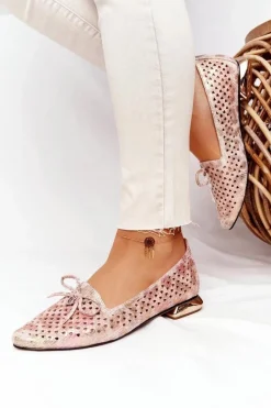 Mokasyny Damskie Skórzane>Buty damskie Vinceza Ażurowe Mokasyny Na Złotym Obcasie Vinceza 21-10602 Multikolor