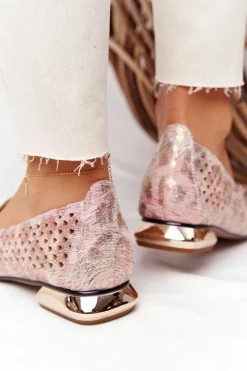 Mokasyny Damskie Skórzane>Buty damskie Vinceza Ażurowe Mokasyny Na Złotym Obcasie Vinceza 21-10602 Multikolor