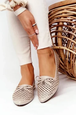 Hot Ażurowe Mokasyny Na Złotym Obcasie Vinceza 21-10602 Złote Damskie Mokasyny Damskie Skórzane