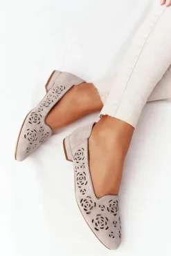 Mokasyny Damskie Zamszowe|Baleriny Klasyczne>Buty Sergio Leone Ażurowe Mokasyny Sergio Leone BL627 Cappuccino